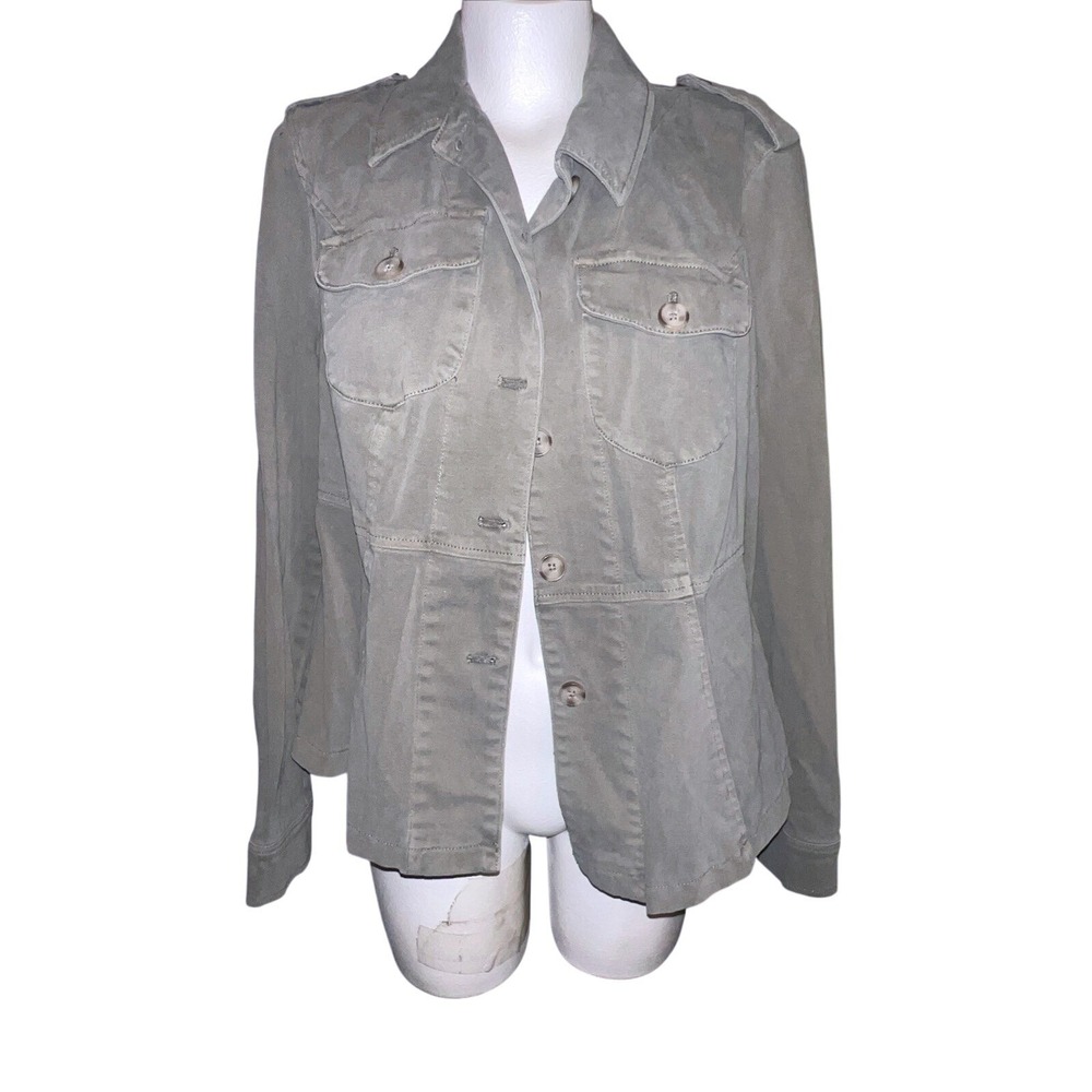 TORRID Sz 0 Olive Green Cotton Twill Peplum Utility Jacket Button-Up Large 12‎
